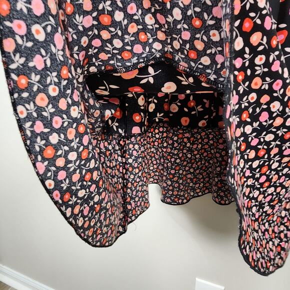 TALBOTS | Floral Shift Dress Size 12 Black Red Pink Midi Flounce Ruffle Modest - Picture 6 of 9